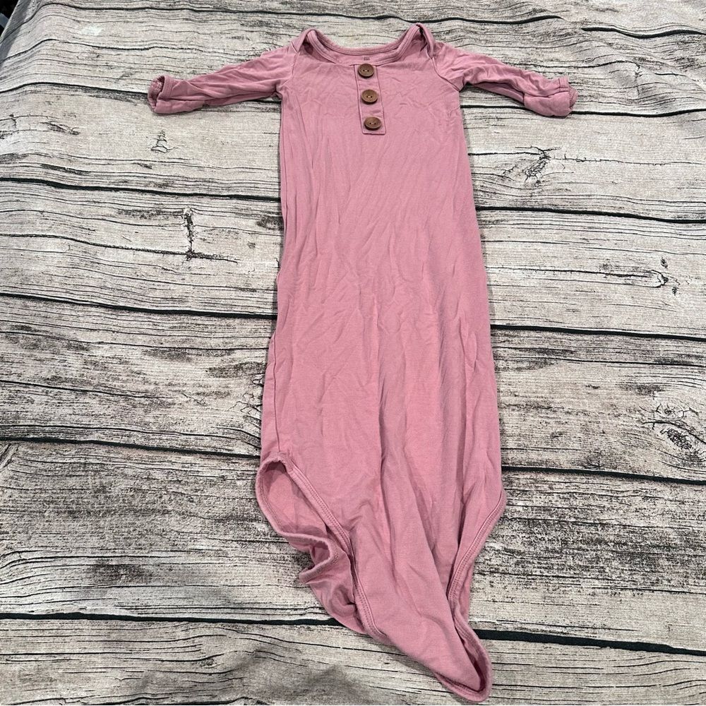 Caden Lane Pink Bamboo Knotted Newborn Gown with Buttons